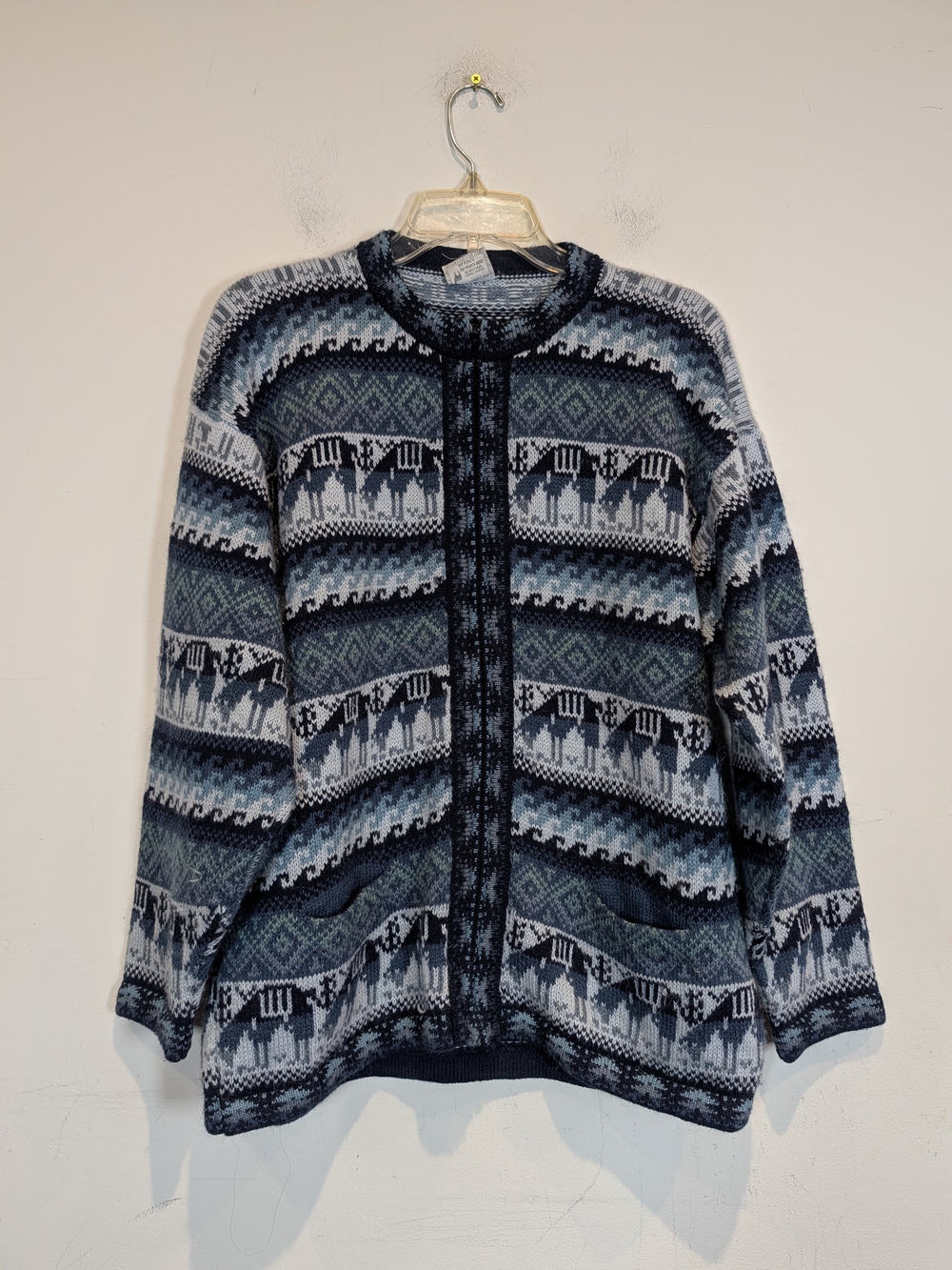 Alpaca Connection Blue Knit Cardigan Sweater, Free Size